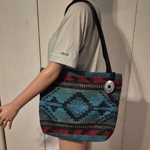 Blue and Red Patterned Tote Bag